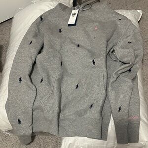 Polo PinkPony Gray Hoodie with Embroidered Logos